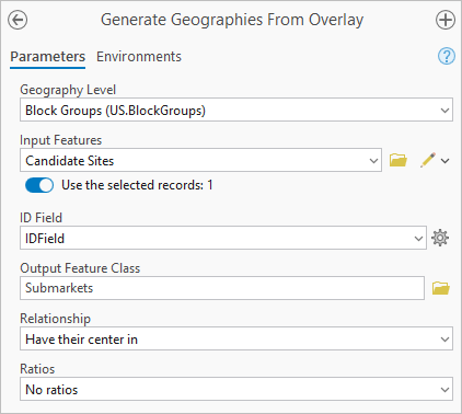 [重複する区画ポリゴンの生成 (Generate Geographies From Overlay)] ツールのパラメーター