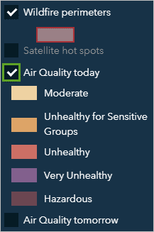 凡例で Air Quality today レイヤーをオンにした状態