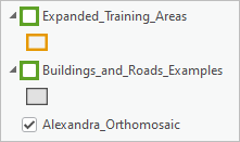 Expanded_Training_Areas レイヤーと Buildings_and_Roads_Examples レイヤーがオフになっている状態
