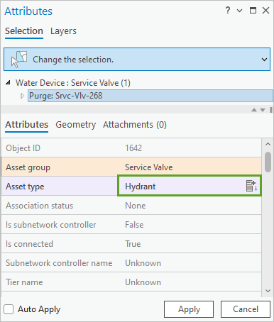 属性ウィンドウで、Asset type を Hydrant に設定