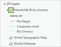 コンテンツ ウィンドウで展開されオンにされた Humboldt_River_Journey レイヤー。
