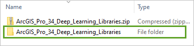 展開した ArcGIS_Pro_34_Deep_Learning_Libraries フォルダー