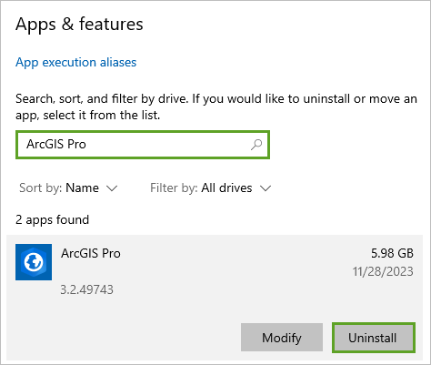 ArcGIS Pro のアンインストール