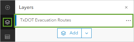 レイヤー ウィンドウで TxDOT Evacuation Routes レイヤーを選択