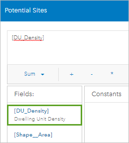 方程式に追加された [DU_Density] フィールド