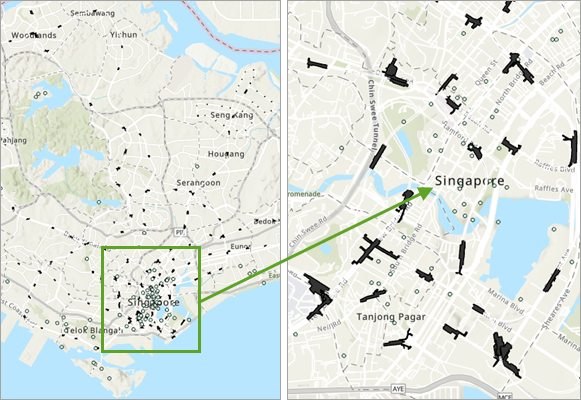 シンガポールの中心街を拡大表示
