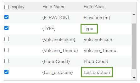 完成したフィールド エイリアス