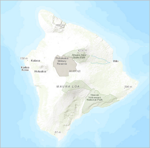 マップ ビューの中央にハワイ島が配置