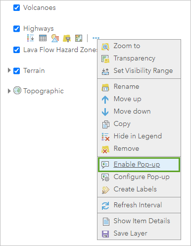 ポップアップの有効化オプション