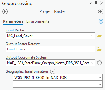 ラスターの投影変換 (Project Raster) ツールのパラメーター