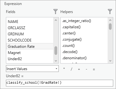 式ボックス内のフィールド パラメーターを含む Classify_school 関数