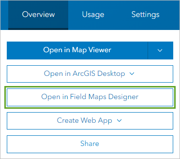 Field Maps Designer で開くボタン