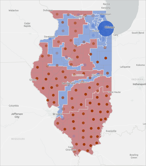 郡別の大統領選挙の結果と下院議員選挙区の政党