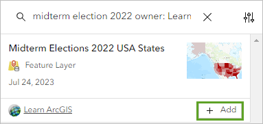 Midterm Elections 2022 USA States フィーチャ レイヤーの追加ボタン