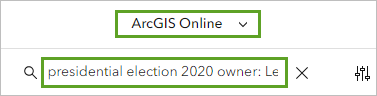 ArcGIS Online で [presidential election 2020] を検索