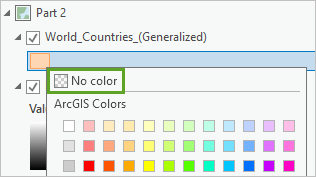 World_Countries_(Generalized) レイヤーのカラー パレットの色なしオプション