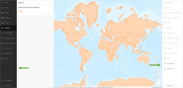 Map Viewer の垂直方向のツールバー