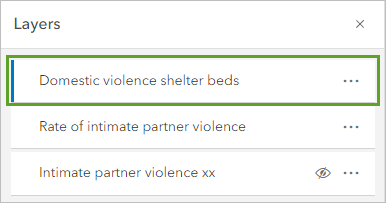 リストの一番上に移動した Domestic violence shelter beds レイヤー