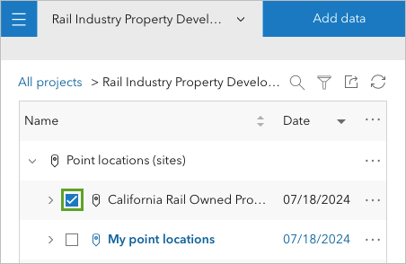 California Rail Owned Properties レイヤーをオンにします。