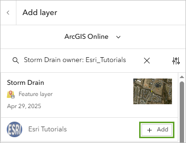 Storm Drain レイヤーをマップに追加します。