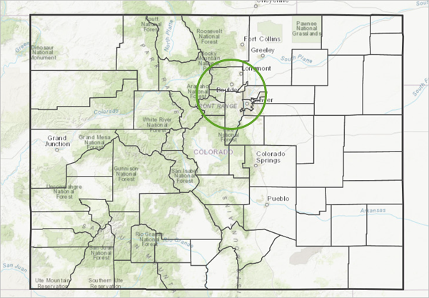 コロラド州のフロント山脈沿いにある郡