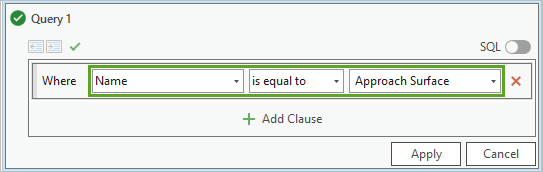 Name、Approach Surface、と等しいが設定されたクエリ