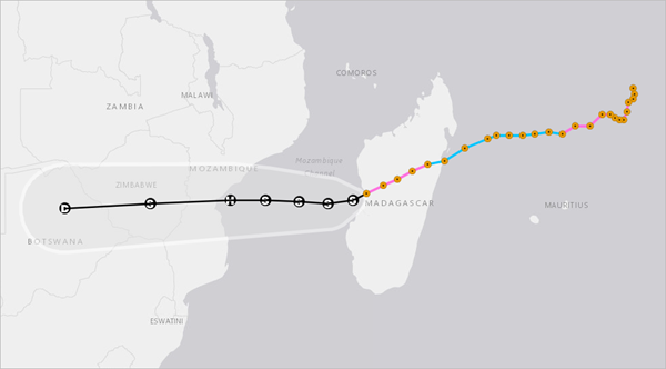 マダガスカルの沿岸沖で発生した熱帯暴風雨 Chalane