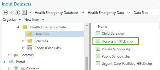 入力データセット ウィンドウで選択されている Hospitals_HIFLD.shp