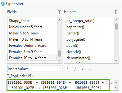 フィールド演算 (Calculate Field) ウィンドウで完成した式