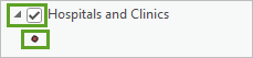 コンテンツ ウィンドウの Hospitals and Clinics レイヤーのシンボル