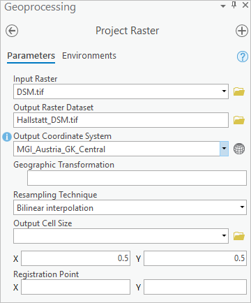 ラスターの投影変換 (Project Raster) ツールのパラメーター