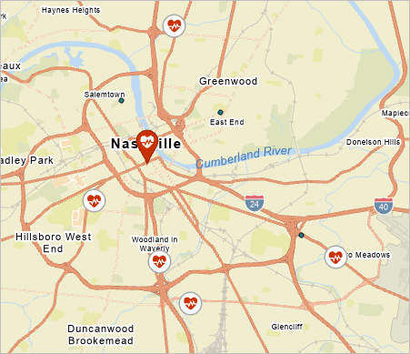 マップにシンボル表示された病院