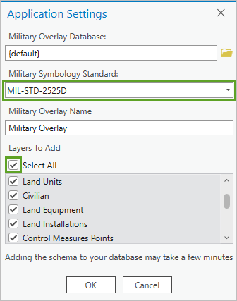 [アプリケーション設定] の [Military Symbology Standard] を [MIL-STD-2525B w/ Change 2] に変更します。