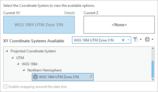 現在の XY 座標系として選択された WGS 1984 UTM Zone 31N