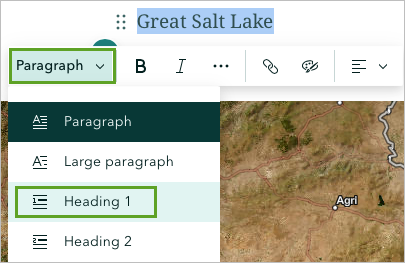 見出し 1 スタイルに設定された Great Salt Lake テキスト