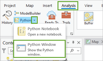 ArcGIS Pro で、Python ウィンドウを開きます。