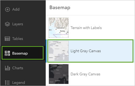 [キャンバス (ライト グレー)] ベースマップを選択します。