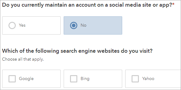 回答として No が選択されたソーシャル メディアの質問