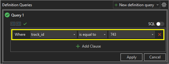 Where 句 track_id が 743 と等しいに設定されたクエリ