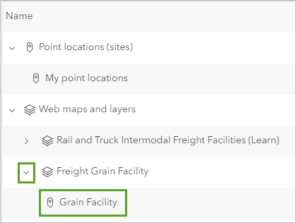 パネルに追加する穀物施設レイヤーを選択します。