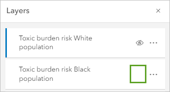 レイヤー ウィンドウで Toxic burden risk Black population レイヤーがオフになっている状態