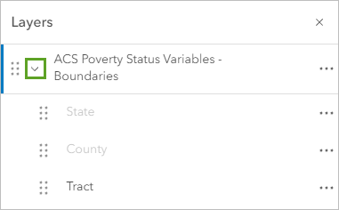 ACS Poverty Status Variables - Boundaries グループ レイヤーが展開された状態