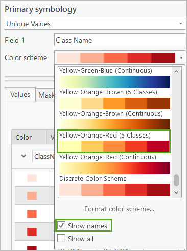 Желто-оранжево-красная (5 классов) цветовая схема