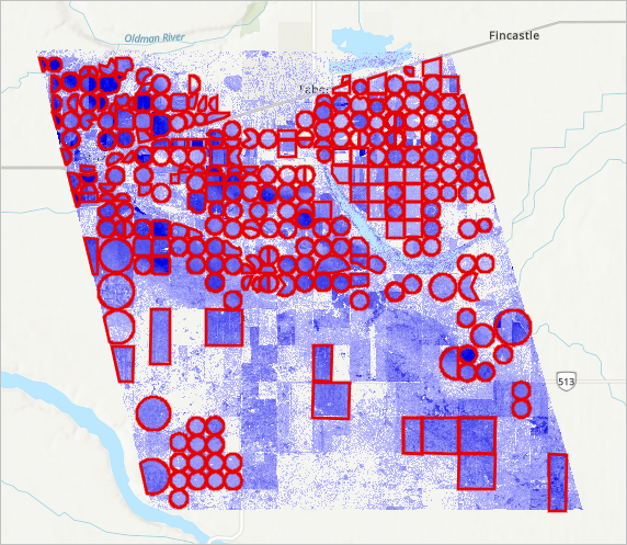 Taber field boundaries на карте