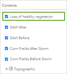 Слой Loss of healthy vegetation на панели Содержание