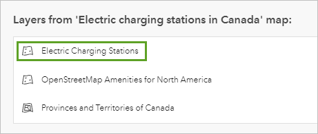 Electric Charging Stations в окне Выбрать слой