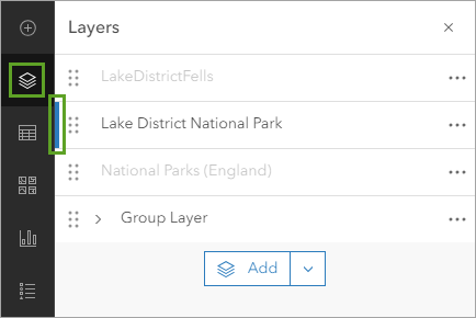 Слой Национальный парк Lake District , выбранный на панели Слои