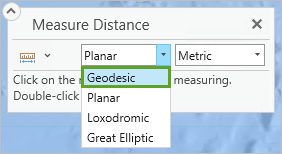 Режим в окне Измерение расстояния установлен на Геодезические