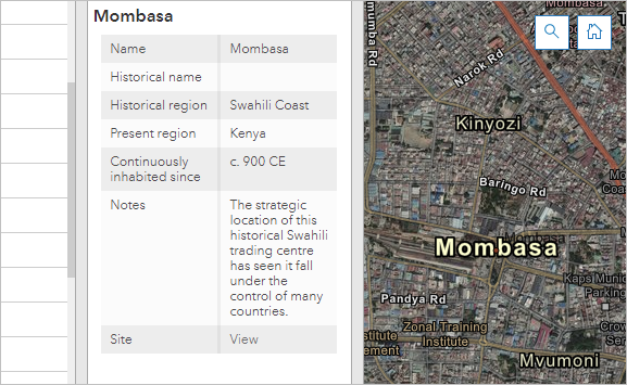 Детали об элементе и карта для Mombasa