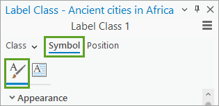 Вкладка Символ и вкладка Общие на панели Класс надписей.